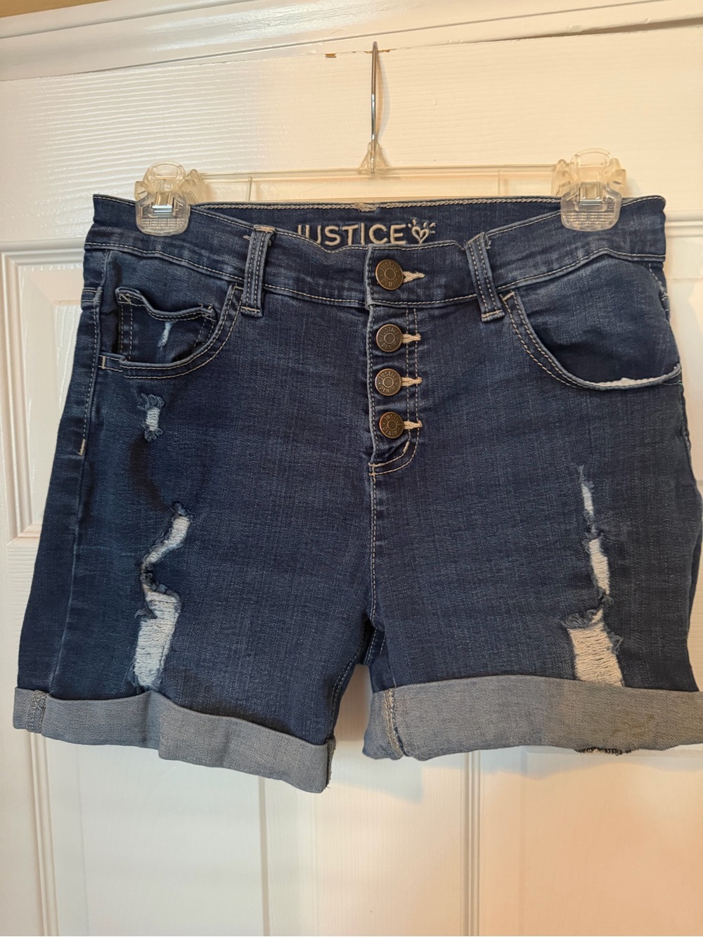 Justice Dark Blue Distressed Roll-Cuff Denim Shorts Girls 18